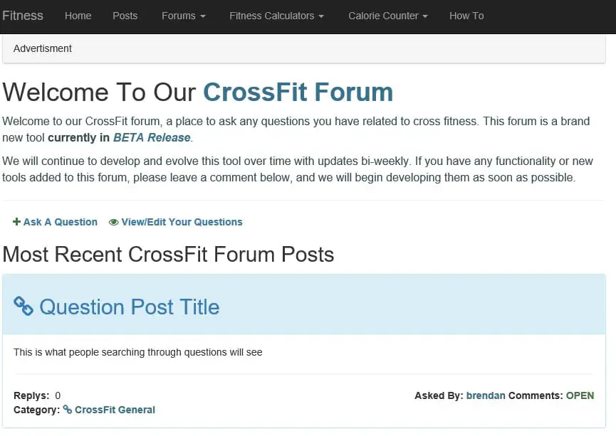 Screen shot list of forum posts order by most recently asked. https://www.getstrong.fit
