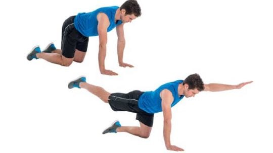 man showing how to perform the kneeling superman plank https://get-strong.fit