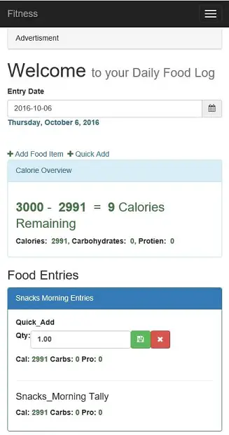 Picture of how your food log looks on a mobile phone