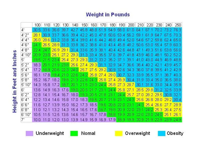 BMI Chart for Women