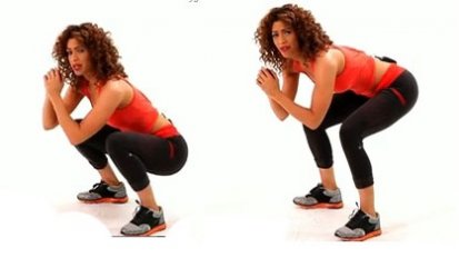 woman showing example on how to perform the frog squat