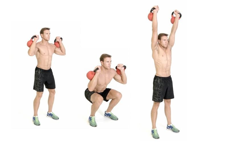 example how to perform the Kettlebell Thruster https://get-strong.fit/Kettlebell-Thruster-Exercise-Guide/Exercises