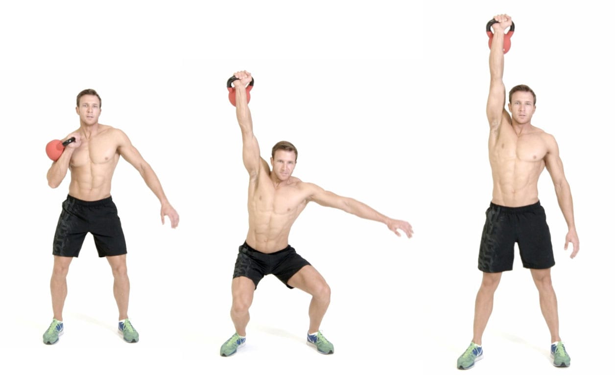 man demenstrating the different steps to a one-arm kettlebell Jerk https://get-strong.fit/Fitness