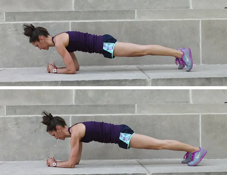 woman showing how to do the elbow rocking plank