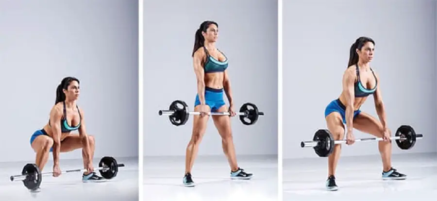 woman showing how to perform the sumo deadlift