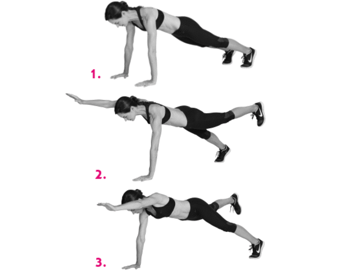 woman showing how to perform the superman plank https://get-strong.fit