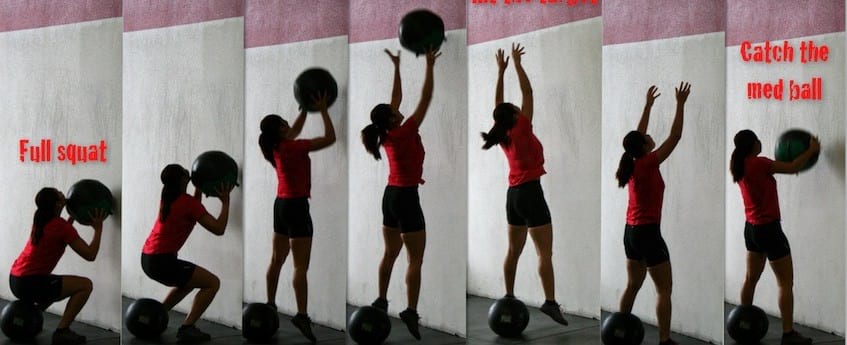 woman showing example of how to wall ball https://get-strong.fit
